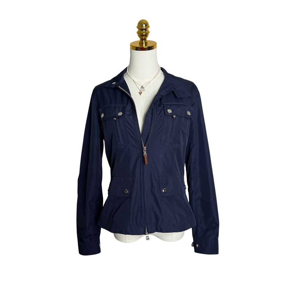 Lauren Ralph Lauren Navy Blue Utility Field Jacket Silver Hardware LRL Zip Front